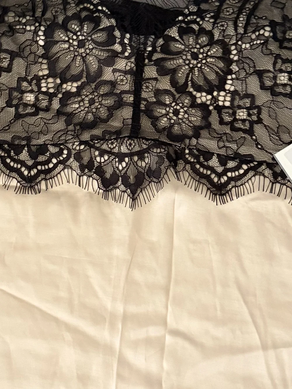 Good American Black Lace Trim Satin Cami with Cream Body